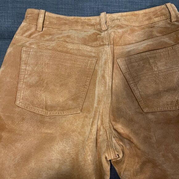 Vintage Express World Brand Suede Leather Pants - Size 7/8 - Tan Bootcut Western - Picture 5 of 7